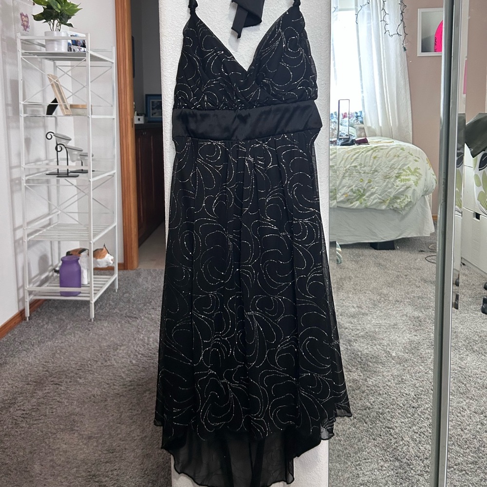 Black Dress with Silver Swirl Design